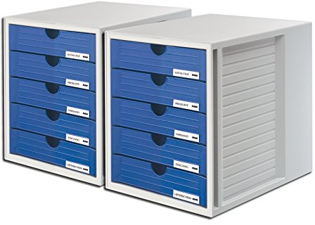 HAN Schubladenbox SYSTEMBOX 1450 mit 5 geschlossenen Schubladen für Formate bis C4 (lichtgrau-blau / 2 Boxen)