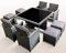 Ragnarök-Möbeldesign PolyRattan - DEUTSCHE Marke - EIGNENE Produktion - 8 Jahre GARANTIE auf UV-Beständigkeit Gartenmöbel Essgruppe Tisch + 4 Stühle & 4 Hocker 12 Polster Platinum Grau