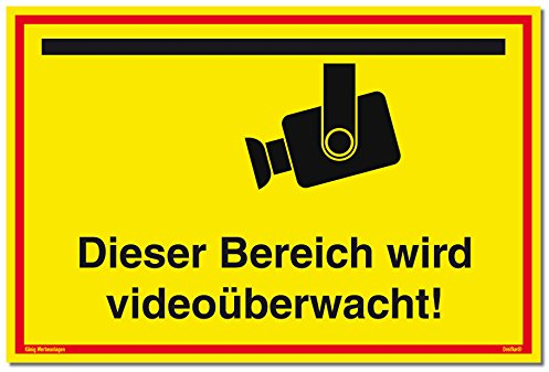 Schild Videoüberwachung | Dieser Bereich Wird videoüberwacht! | stabiles Alu Schild mit UV-Schutz 30 x 20 cm | gelb | Kameraüberwacht videoüberwacht | Dreifke®