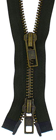 zipworld 2 Wege Reißverschluss Grob Metall Brüniert teilbar 8mm (Khaki - 328, 80cm)