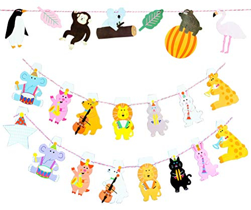 2 stücke Tier Thema Banner Girlanden Cartoon Tiere Geburtstagsfeier Bunting Banner Hängen für Kinderzimmer Kindergarten Baby Shower