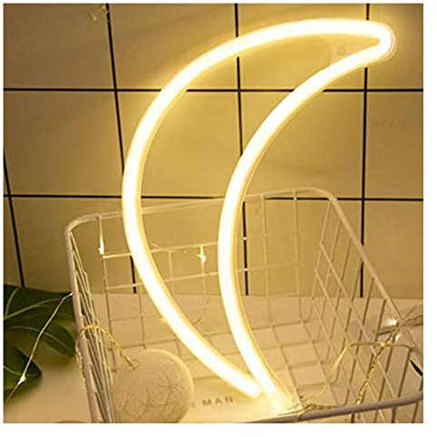 ENUOLI Warm White Moon Neon Sign LED Moon Shaped Decor - Battery/USB Operated Wall Light for Christmas, Birthday, Party Decor