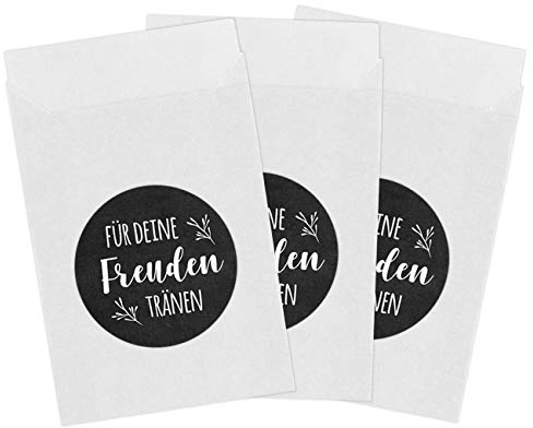 Papierdrachen 50 weiße Papiertüten & 50 Freudentränen Aufkleber für die Hochzeit | Verpackung für Freudentränen Taschentücher | Vintage Deko (Papiertüten & Sticker) - Set 8