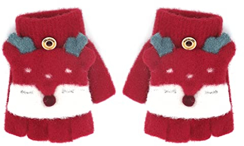 Kinder Halbfinger Handschuhe mit Flip Top Fausthandschuhe Strickhandschuhe Fünf Finger Fäustlinge Winterhandschuhe Gestrickte Fahrradhandschuhe, 1-4 Jahre alt