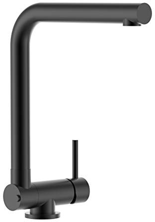 Wasserhahn Vorfenster Küchenarmatur, Umklappbar 4,5 CM, mit 360° schwenkbarem L-Auslauf, Schwarz Matt