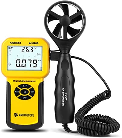 AIOMEST Digital Anemometer Windmesser, CFM Windmessgerät Handheld, AI-826A Wind Speed Meter mit Hintergrundbeleuchtung, Windgeschwindigkeit Temperatur Wind Chill Tester für HVAC Drohne Segeln Angeln