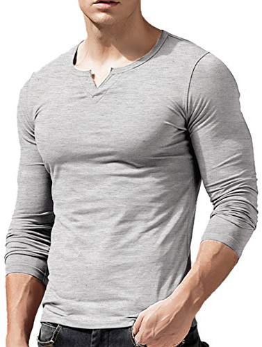 Men Slim Fit Long Sleeve Henley T-Shirt Casual V-Neck | 95%cotton 5%spandex, Long Sleeve Tops, Fitted Tshirts, Muscle Workout, Gym Bodybuilding