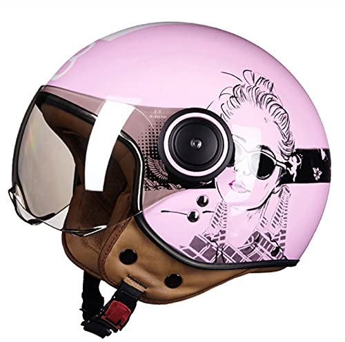 Helmets - Casque jet mono color- Casque jet néo rétro - Casque moto jet vintage - Casque jet casquette avec en cuir - ECE/DOT Homologué,Rose,L