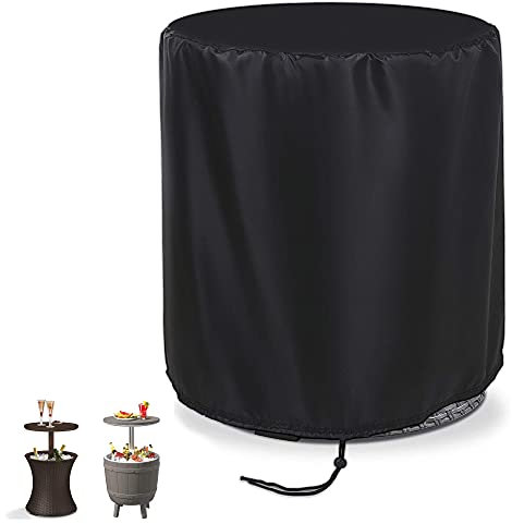 Patio Cooler Bar Table Cover, Outdoor Round Beer Cooler Table Cover for Keter 7.5-Gal Cool Bar Table, Waterproof Outdoor Coffee Beverage Bins Cover with Drawstring( 21 D X 23 H)