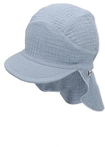Sterntaler Unisex Schirmmütze mit Nackenschutz Musselin Sonnenhut, hellblau, 49