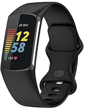 Wownadu Bracelets Compatible pour Fitbit Charge 5 / Charge 6 Bracelet de Rechange Band Noir pour Femme Homme Silicone Sport Strap, S (Pas de Tracker)