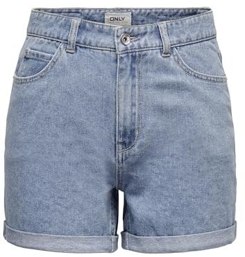 ONLY Shorts Femme Taille Haute Design 5 Poches Fermeture à Bouton Fermeture éclair Bermudas Courts, Couleurs:Bleu-Clair, Taille:M