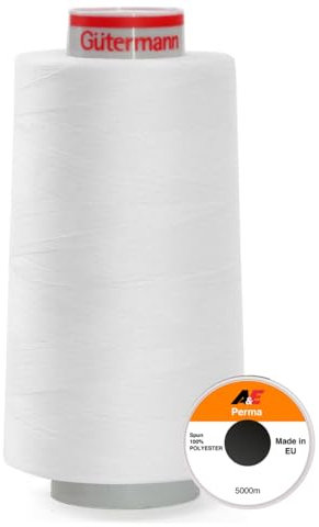 GÜTERMANN 5000m Super-120 Nähgarn für die Industrie Nähmaschine oder als Overlockgarn Schneiderei Atelier Hobbynäher, 800 - Weiss
