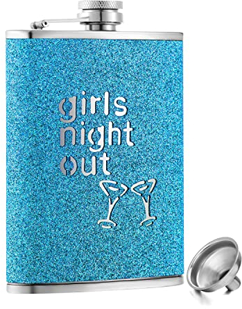 Hillside-Kit Hip Flask for Liquor 8 Oz Stainless Steel Leak proof with Funnel Flask set men flask women flask set (Giltter Blue)