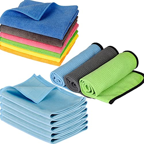 14 Teile Set - Mikrofaser Mikrofasertücher - Pflege Putz Reinigungs Tücher - Poliertuch Glastuch für Lack, Glas, Spiegel, Handtuch, Amatur und Felgen - reinigungzubehör