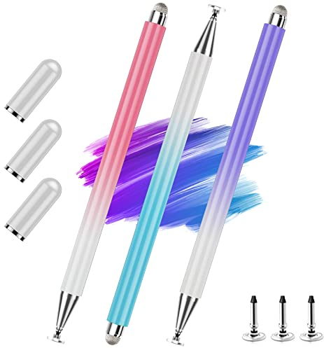 Eingabestift für Touchscreens (3 Stück rosa blau lila), 2-in-1 kapazitiver Eingabestift für iPad, iPhone, Android, Samsung, Handy, Chromebook, Tablet, feine Spitze, Stylisten-Bleistift