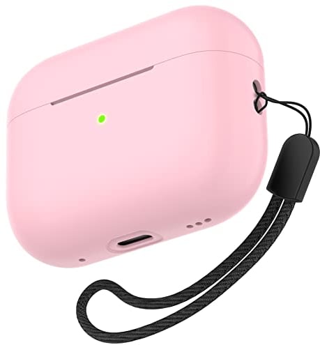 Für AirPods Pro 2 Hülle, Nemteur Apple Pro 2nd Generation Slim Silicone Case Cover, Front LED sichtbar, Skin Full Protective Case mit AirPods Pro 2 2022 Charging Case with Lanyard - Rosa
