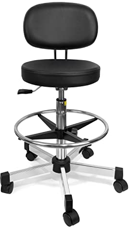 Rolling Hocker mit Fußring Einstellbarer Drafting Stuhl Heavy Duty mit Rädern für Büro Home Desk Stuhl
