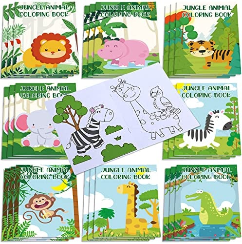 Honoson 24 Libri da Colorare a Tema Animali di Safari Giungla Bomboniere per Bambini Mini Quaderni da Disegno Fai da Te Album da Disegnare con Animali di Foresta per Regali Compleanno