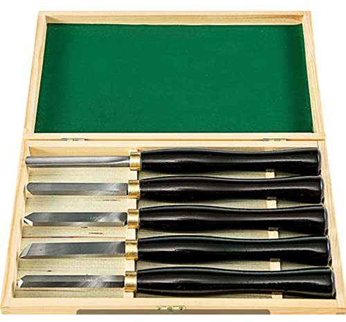 Mini Drehmaschine Werkzeuge, 5 Teilig HSS Drechseleisen Set, Holz Drehen Gouge Set, Holzbearbeitung Set Professional Mit Hochgeschwindigkeitsstahl Hartholz Griffe Und Holzkiste