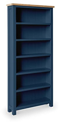 RoselandFurniture Farro Navy Blue 6 Shelf Tall Bookcase for Office | Wooden Bookshelf with Oak Top, Painted Pine Finish, Contemporary Style, H180cm W80cm D22.5cm