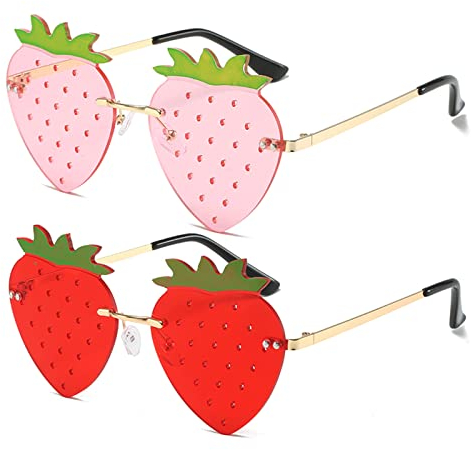 YAMEIZE Cute Strawberry Form Sonnenbrille für - Damen Herren Metall Rahmen Fruit Funky Brille Funny Part…
