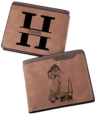 INBLUE Personalisierte Gravierte Bifold-GeldböRse, Individuelle Leder-GeldböRse mit Foto und Text Graviert, Geschenke für MäNner, Ehemann, Vater, Sohn, Trauzeugen