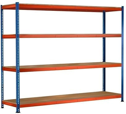 Schwerlastregal Weitspannregal mit 4 Ebenen - Höhe 2,44 m, Breite 2,45 m (1 Regalfeld), Tiefe 930 mm