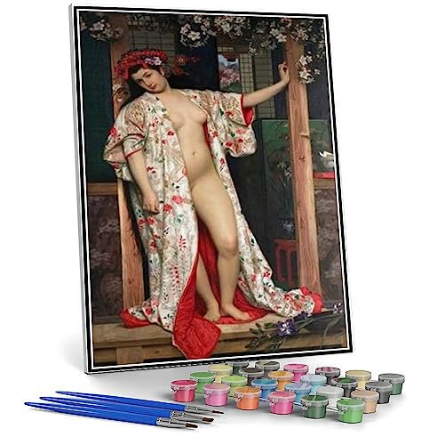 Malen nach Zahlen Kits für Erwachsene und Kinder, Die japanische Frau in der Badewanne, Malen nach Zahlen Kit auf Leinwand für Anfänger