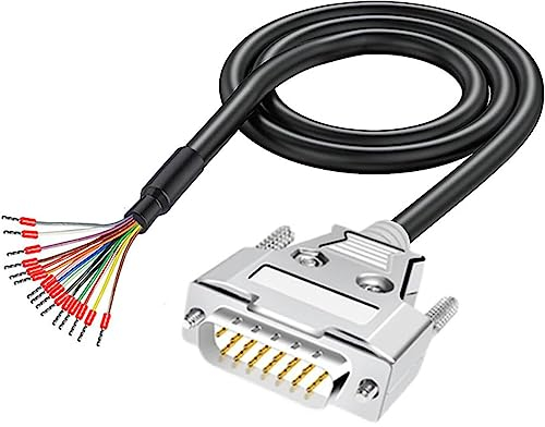 PENGLIN 2 Meters DB15 Männlich RS232 15 Pins Serielles Verlängerungskabel, Metallgehäuse 15-Pin vergoldeter Stecker mit blankem Kabelende 26AWG(0.1281mm²)