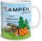 TRIOSK Tasse Camping mit Camper Spruch Zum Campen geboren Campingmotiv Geschenk lustig für Männer Frauen Campingfreunde, Keramik 300ml