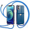 Wirvyuer Handyband Kompatibel mit iPhone 12 Handyhülle Necklace Hülle mit Band zum Umhängen Kameraschutz Liebesherz Schutzhülle mit Halsband Galvanik Silikon Umhängetasche für iPhone 12 Blau