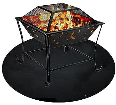 Tapis de barbecue ignifuge - Tapis de brasero rond noir - 3 couches de protection du sol - Résistant au feu - Tapis de cheminée d'hiver