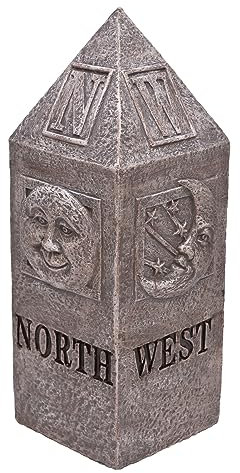 Mark Feldstein & Associates Sun and Moon Celestial Compass Resin Stone Look Outdoor Garden Pillar, 13 Inch