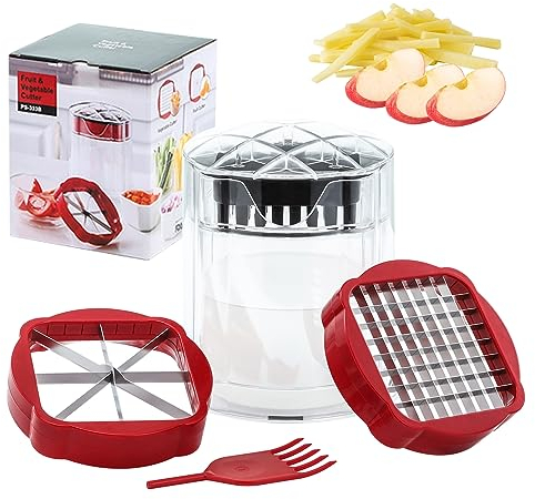 Cortador de verduras y frutas, cortador de verduras 3 en 1, picadora con 2 cuchillas intercambiables, para cortar frutas, verduras, palitos de patata, zanahorias, manzanas, naranjas, etc