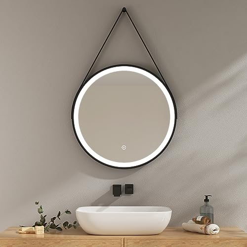 EMKE Badspiegel mit Beleuchtung 60cm Spiegel rund mit dimmbar Kaltweiß Licht, Speicherfunktion, Touch, 3 Stunden automatische Abschaltung, runder Spiegel Energiesparend