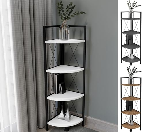 VCM Holz Metall Eckregal Aufbewahrung Stand Regal Bücherregal Deko Bücher Standregal Insasi 4