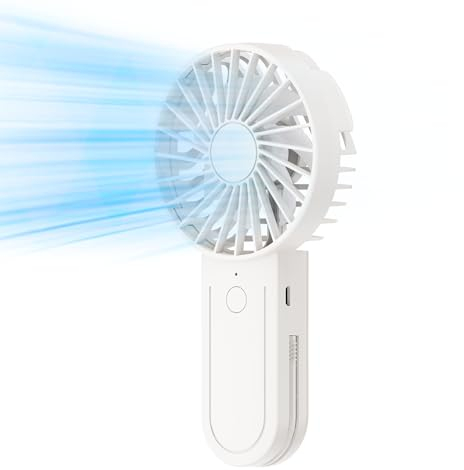 KIMTAR Mini Ventilador Portátil, 【12 Horas Funcionamiento Máximo】Ventilador USB Gancho Telescópico, Pequeño Ventilador Bolsillo con 3 Velocidades para Mujeres, Hombres, Interiores y Exteriores Blanco
