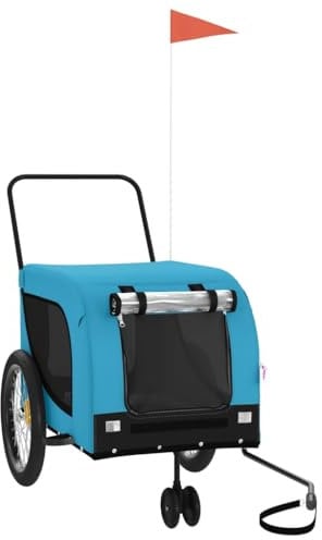 vidaXL Fahrradanhänger Hunde, Hundeanhänger mit Reflektoren Flagge, Hundetransporter Maximale Belastbarkeit 45 kg, Haustier Transportwagen, Blau Schwarz Oxford-Gewebe Eisen