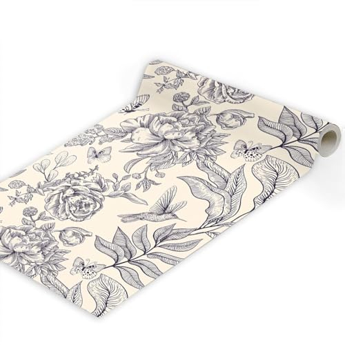 MWSSEGGE Papier Peint Fleuri Vintage, Pour Salon Chambre D'Enfant Papier Peint Adhesif Mural, PVC Papier Adhesif Pour Meuble Coucher Cuisine Placards Meuble à Chaussures (45cm x 300cm)