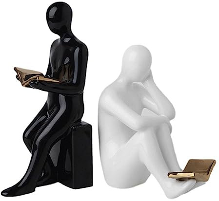 LZYWOD Serre-livres de lecture en céramique de style nordique abstrait - Figurines lourdes en céramique - Décoration de livres de lecture - Statues de bureau