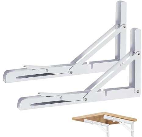 Vebetter Klappkonsole Weiß, 2Stück Klappkonsole Schwerlast, Edelstahl Klappkonsole Klapptisch Wand, Klappregalhalterungen, Für Platzsparende Haus Küche Büro Klapptisch Wandmontage. (18in/450mm/100kg)