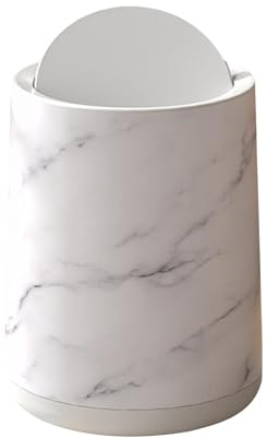 Milageto Flip Top Bin - Small Marble Waste Bin with Removable Inner Basket - Kitchen, Bedroom, Office, Bathroom - White