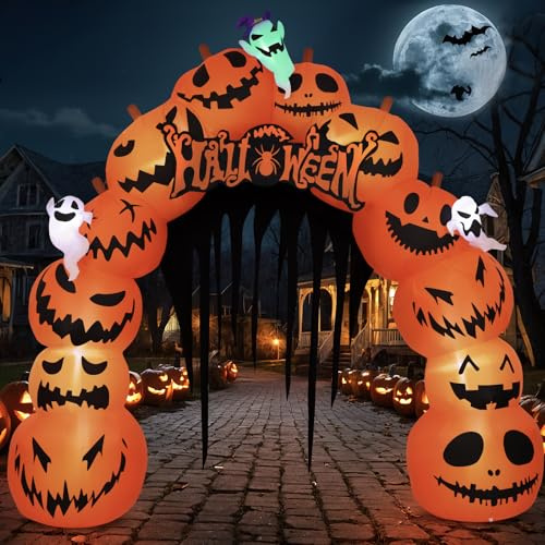 MGparty 3 m Halloween-Kürbis-Torbogen | Eingebaute LED-Lichter, aufblasbar, Halloween-Hof-Dekoration für den Innen- und Außenbereich, Garten, Rasen, Party