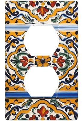Placca da parete a doppia presa elettrica per interruttore della luce, piastra frontale artistica per decorazione domestica, 11,4 x 7,9 cm, piastrelle di ceramica messicana stampate