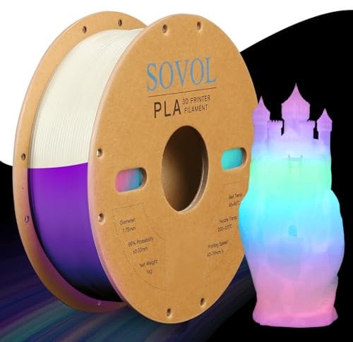Sovol Leuchtet PLA Filament 1.75m, 3D Drucker PLA Filament im Dunkeln Leuchtendes Mehrfarbigen, Maßgenauigkeit +/- 0.02mm, 1kg (2,2LBS)/Spule, Leuchtendes Weiß