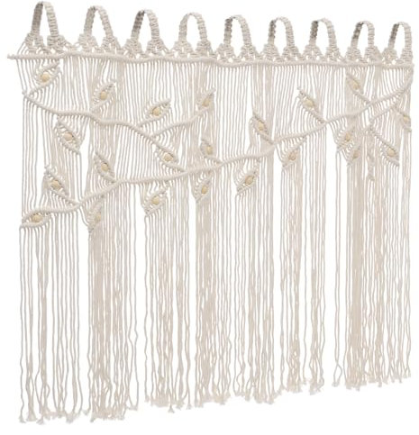 KAPIPALA Boho Fenster Wandbehang Gewebt Blätter Kurzstores Makramee Wandteppich Handgemachte Wohnkultur für Türvorhang Dekorativer Vorhang und Raumteiler 110x80cm (Enthält Keine Sticks) (Beige)