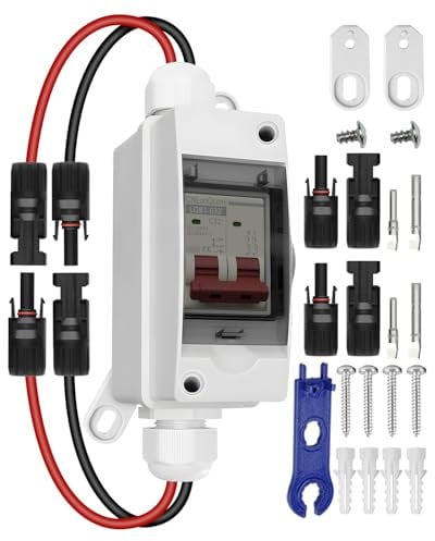CNLonQcom DC Trennschalter PV Anlage 32A 500V Sicherungsautomat 2polig IP65 Wasserdicht mit Kabel und Haken für Solarmodule Einspeisesteckdose Balkonkraftwerk