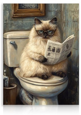 Dazzlewall Impression murale vintage avec chat amusant sur les toilettes - 30,5 x 40,6 cm - Sans cadre - Cadeau humoristique pour amoureux des chats