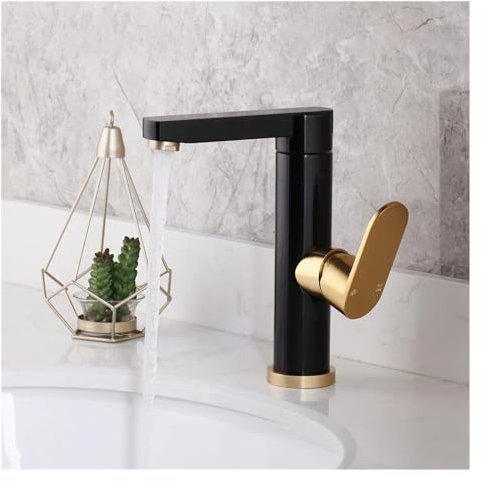 SXSWCH Robinet de Salle de Bains de Luxe, Robinet de Salle de Bains plaqué Or Noir, Espace en Laiton, lavabo en Aluminium, Robinet mitigeur d'évier
